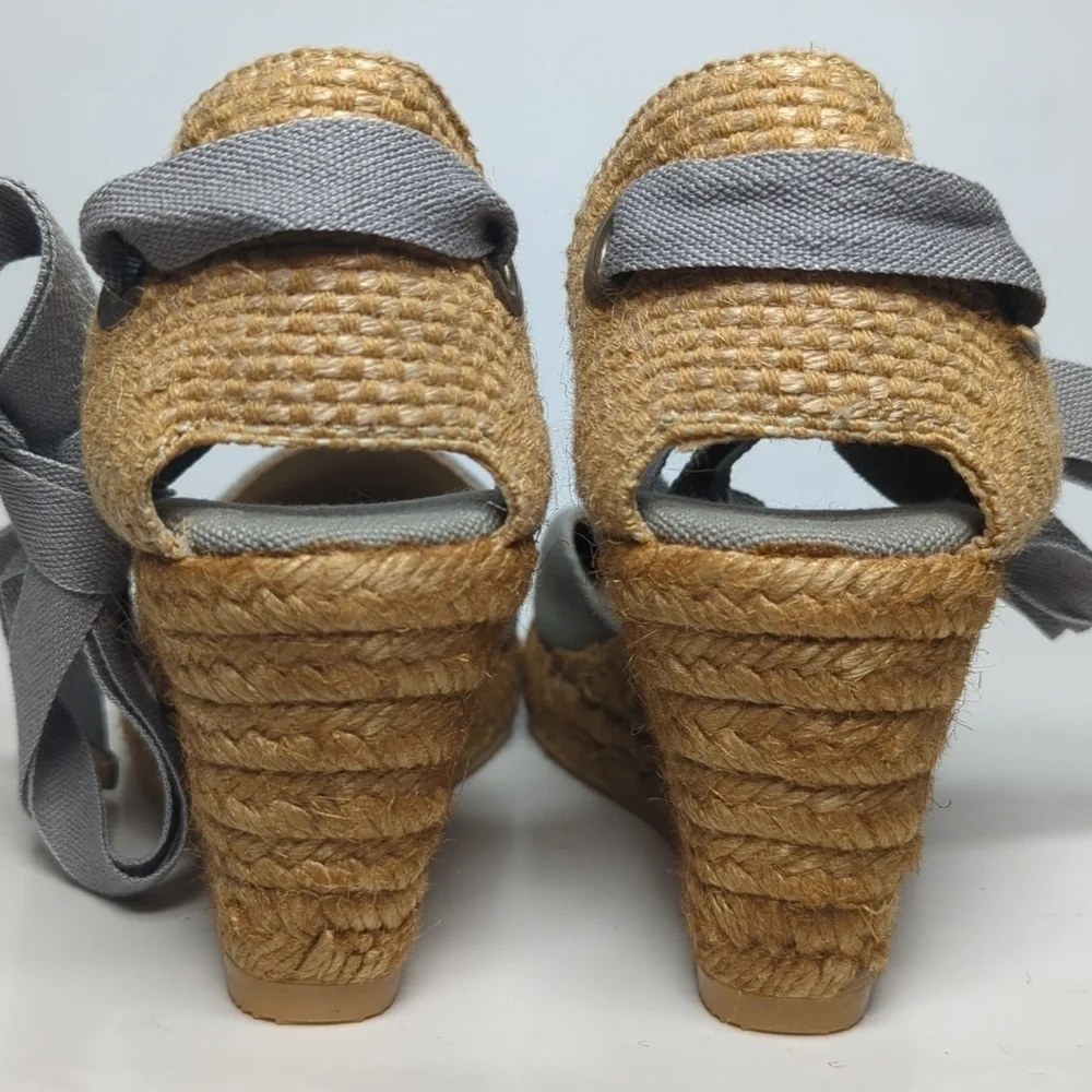 Viscata Sagaro Gray canvas espadrille wedge w/ ankle ties woman size 5.5-6 EU 36
